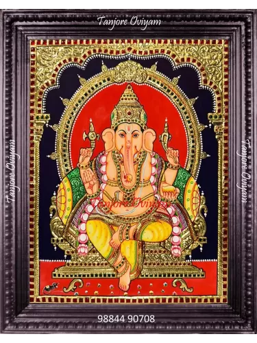 Traditional Vinayagar Tanjore painting with gold foil and classic Thanjavur art detailing